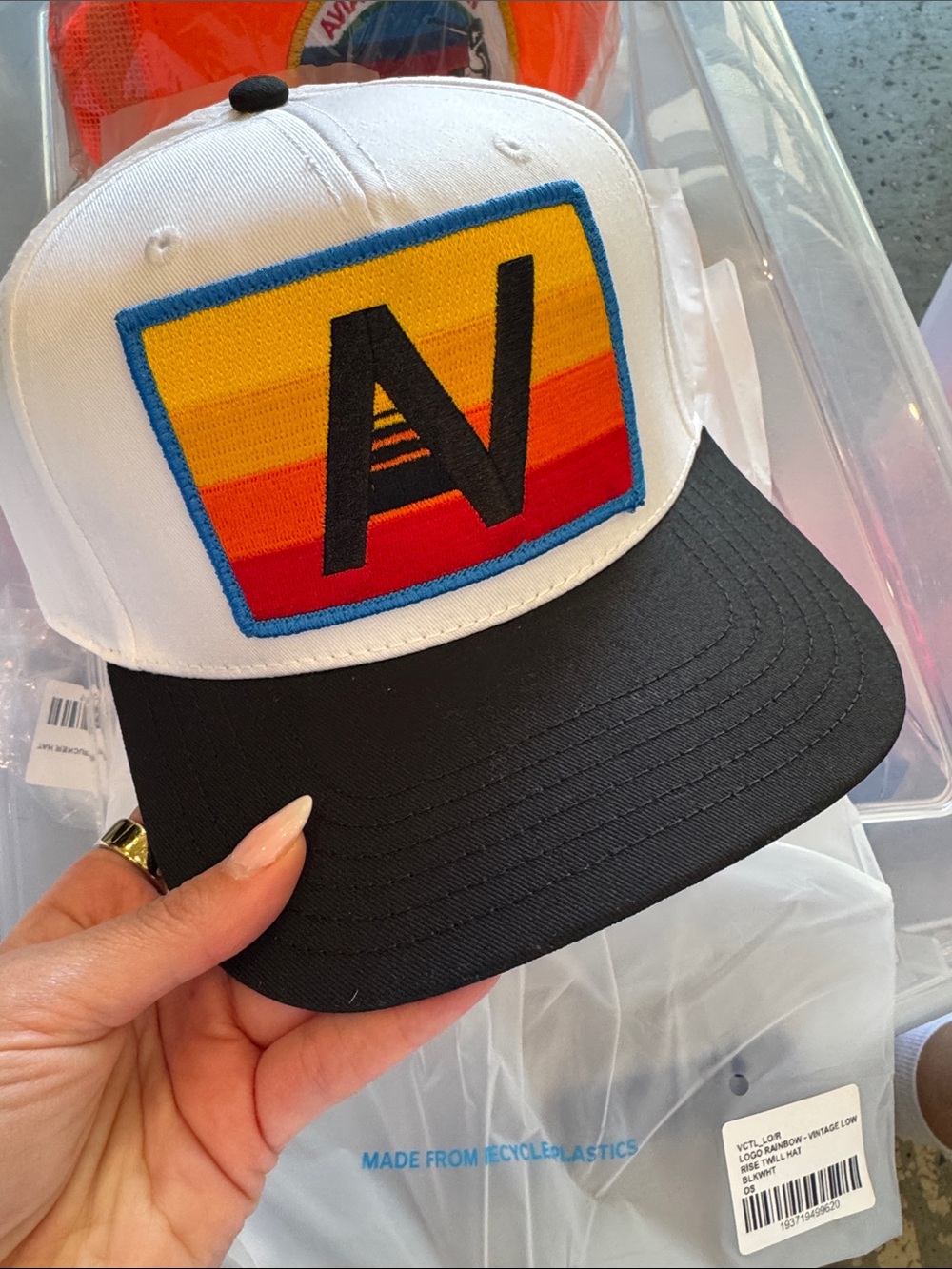 Aviator Nation-Vintage Rainbow Logo Low Rise Twill Hat - White with Rainbow Logo